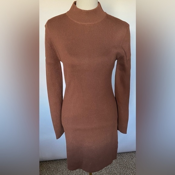 NEW w/Tags Line & Dot Reiss Ribbed Knit mini dress long sleeves, mock neck Small - Picture 2 of 11